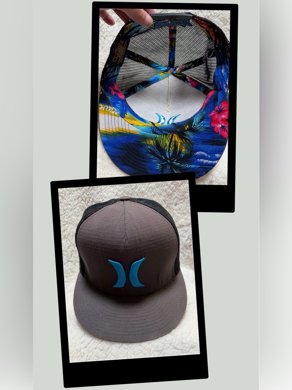 Hurley Cap Men's Gray & Black Mesh Hawaiian Print Underneath Snapback Adjustable